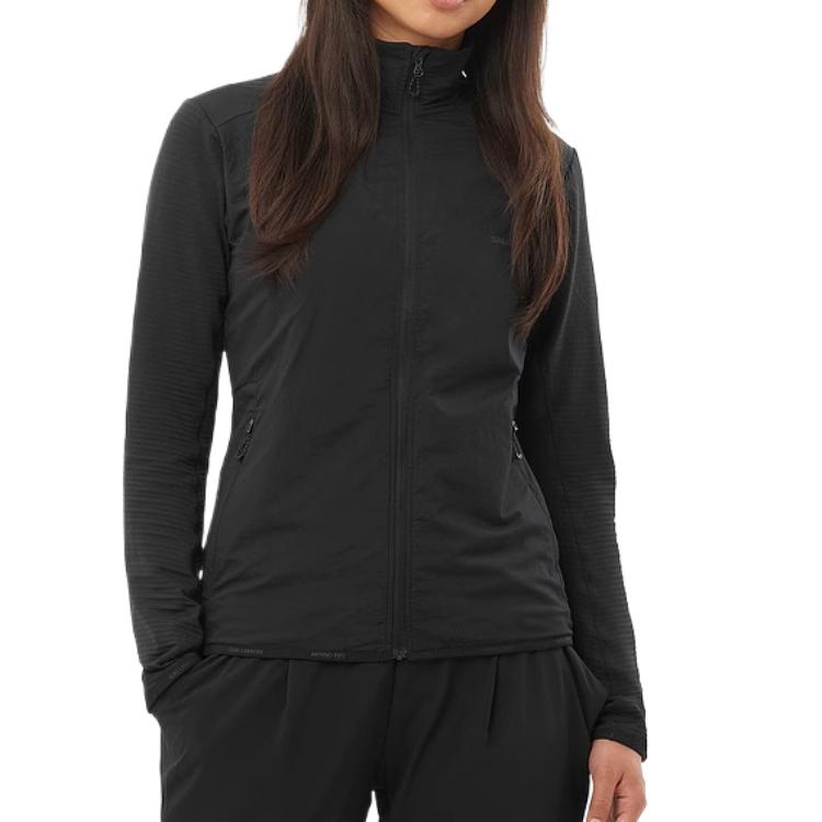 

Salomon Sntial Lightwarm Hybrid W Windproof Warm Breathable Fleece Jacket Women outerwear Black C23747 XS