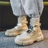 Fashion Gray Men's Buckle Strap Boots Trendy Designer Socks  Boots Men Tooling Platform Shoes Man Slip-On Autumn Winter Footwear
