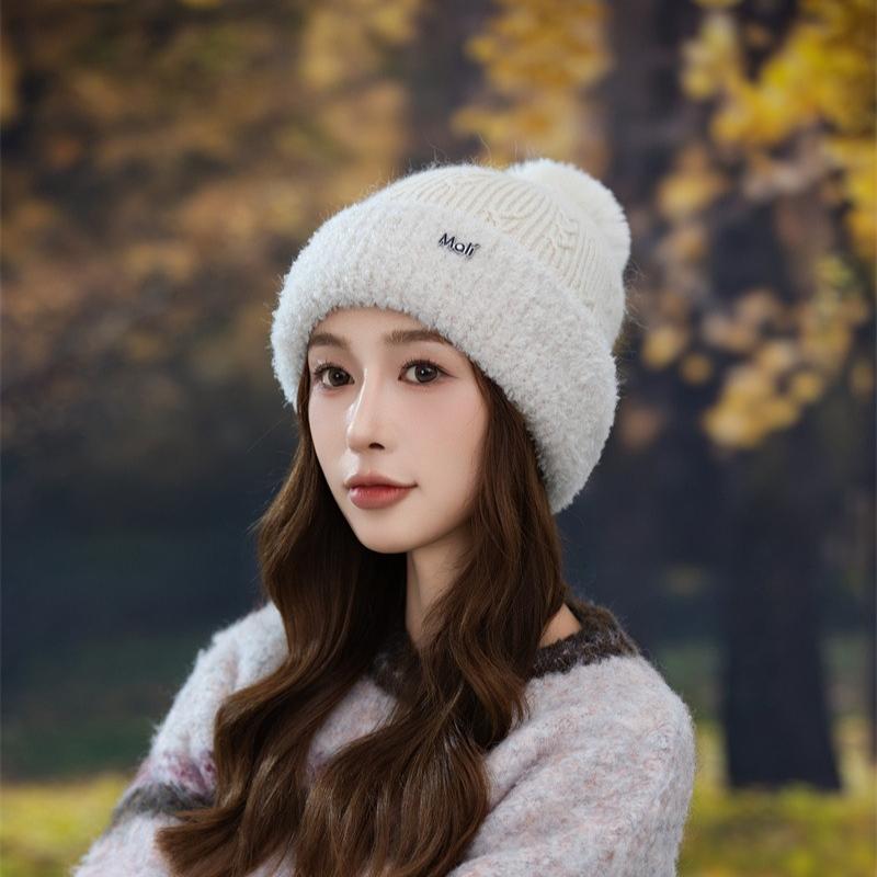 New Velvet Thickened Ear Protector Hat Women's Autumn and Winter Solid Color Cold-proof Knitted Wool Hat Cycling