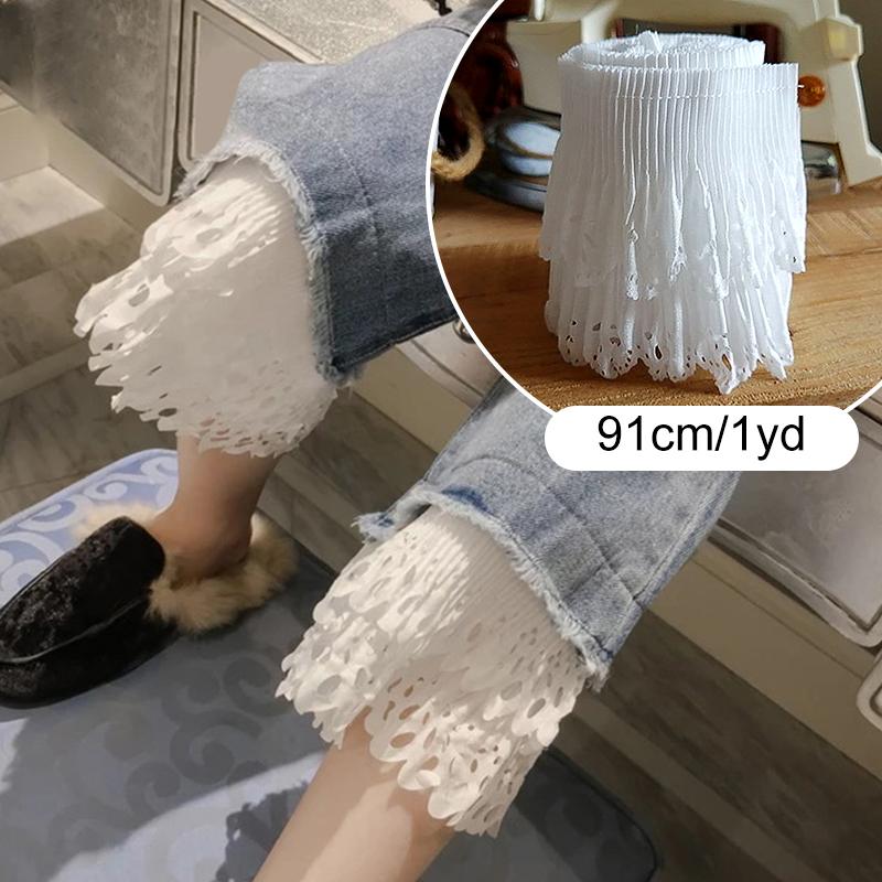 1/2Yard Dress Pleated Polyester Clothing Accessories Lace DIY Hollow Fabric Double Layer Trim Collar
