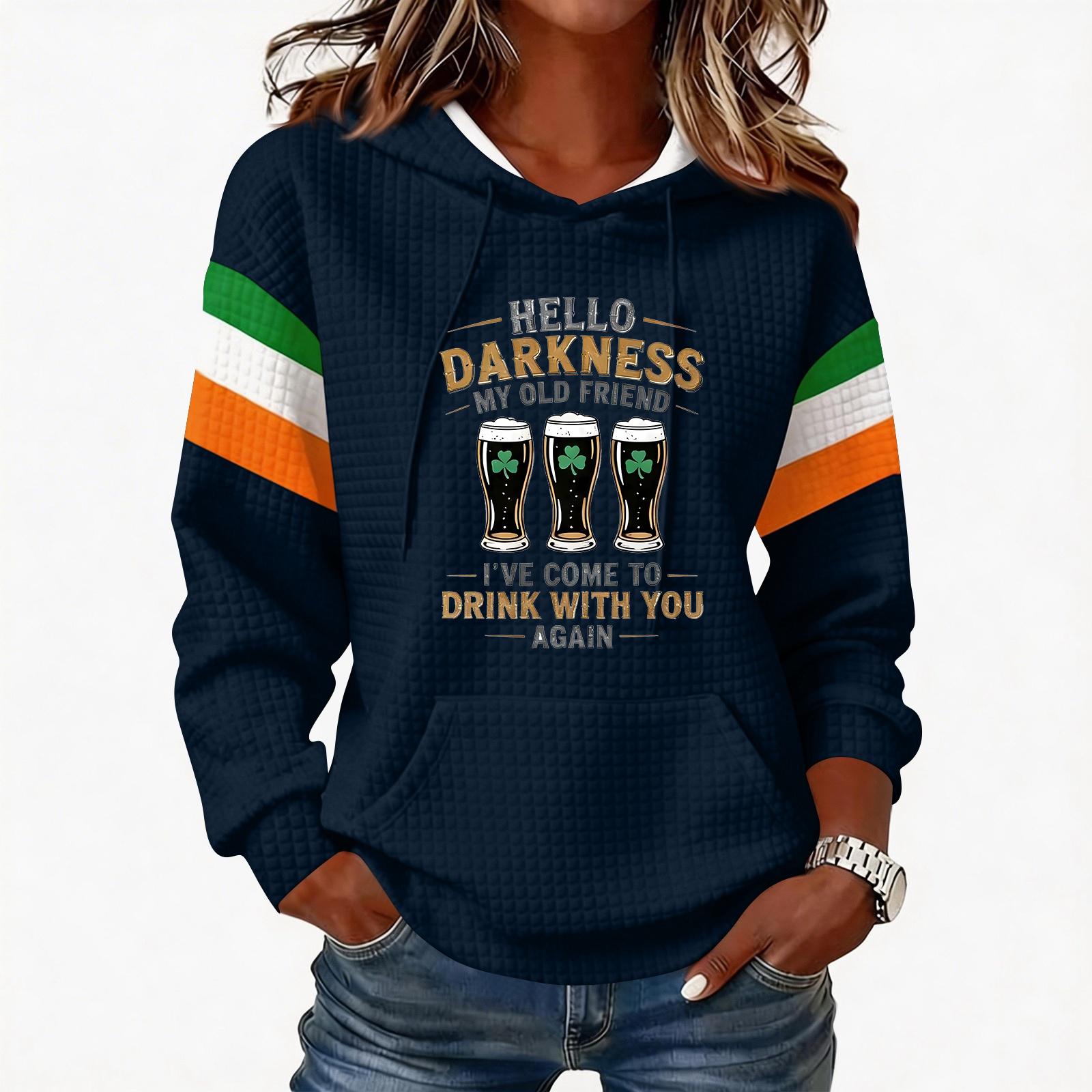 

Women s Fashion Lightweight Long-Sleeved Pullover Hoodie with Pockets and Print XL Темно-синій