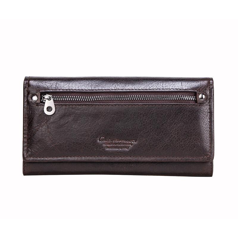 

CONTACTS Fashion Genuine Leather Long Wallet Women Metal Zipper Photo Card Holder Money Bag Female Family Gift Coin Purse L кофейный