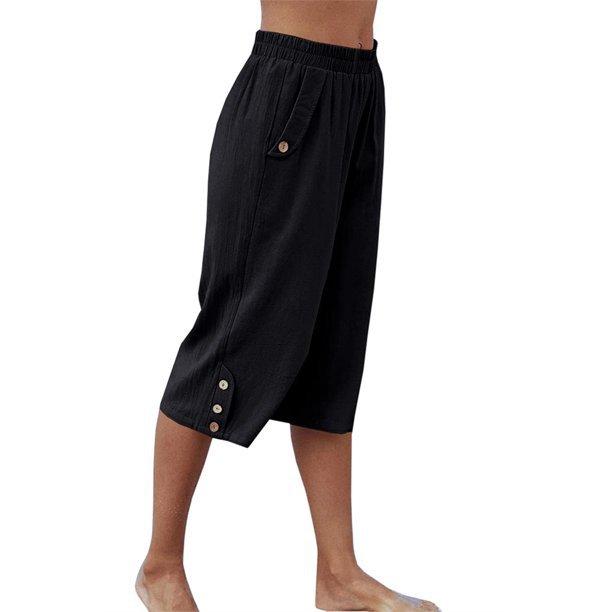 New Sexy Solid Color Sports Casual Cropped Pants for Summer Cotton and Linen Loose Women's Pants