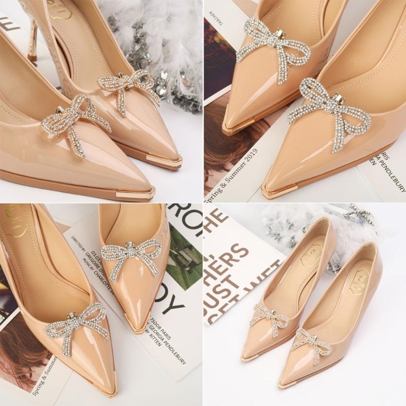 Shimmering Shoe Flower Clip Stylish Shoe Clip with Removable Gems Eye Catching Bowknot Shoe Accessory for Parties Dates