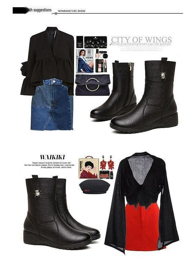 2025 Autumn/Winter Women's Fleece-Lined Wedge Heel Non-Slip Mid-Calf Cotton Martin Boots with Short Height Insole