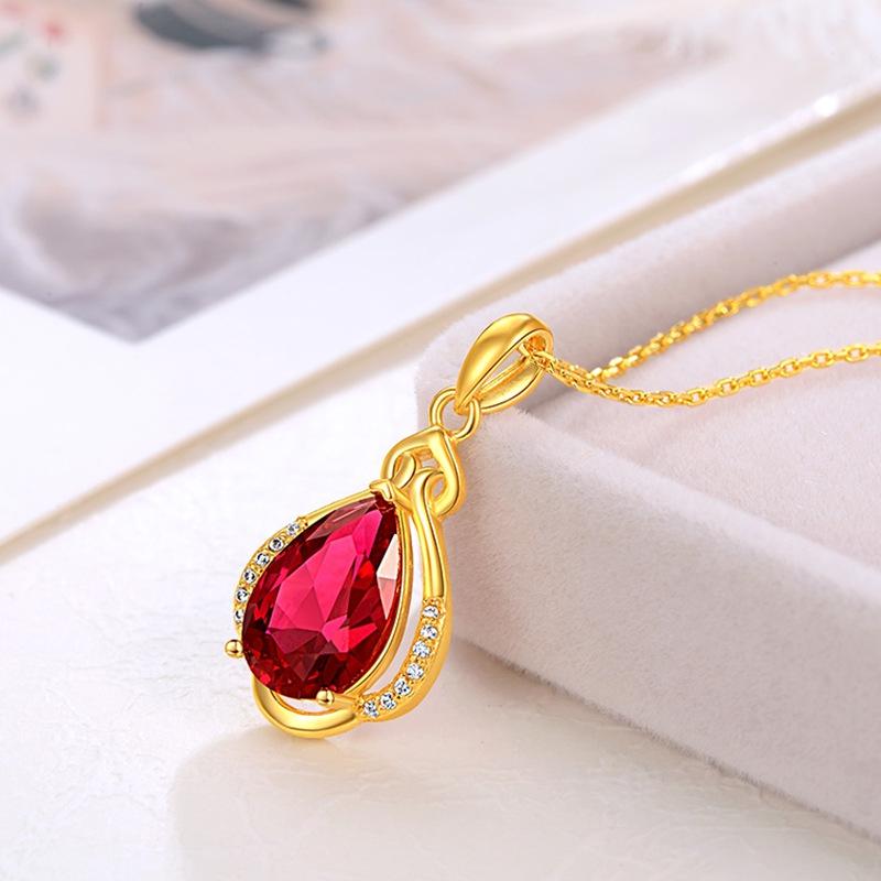 Вьетнамское позолоченное красное колье-капля: Женское модное колье-подвеска на ключицу, идеальный подарок на праздник