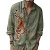 Camicia da uomo a maniche lunghe con ricamo floreale, colletto alla coreana, essenziale casual