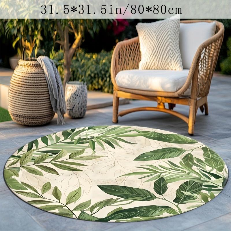 Green Leaf Round Rug Flannel Soft Non Slip Floor Mat Botanical Decor for Living Room Bedroom Outdoor Patio Garden Conservatory