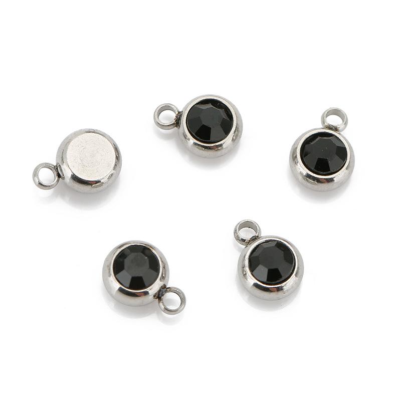 Stainless Steel Birthstone Lucky Stone Birthstone Pendant Diamond Flat Mouth Welding Ring DIY Necklace Bracelet Accessories