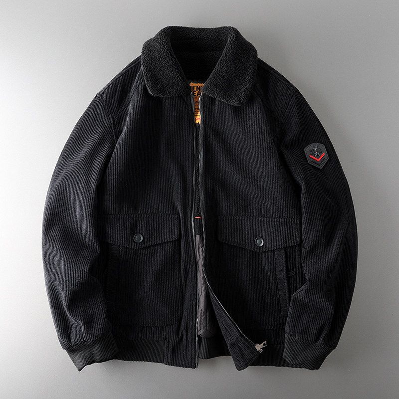 Winter American Men s Fleece-Lined Cargo Jacket Coat Black 3XL