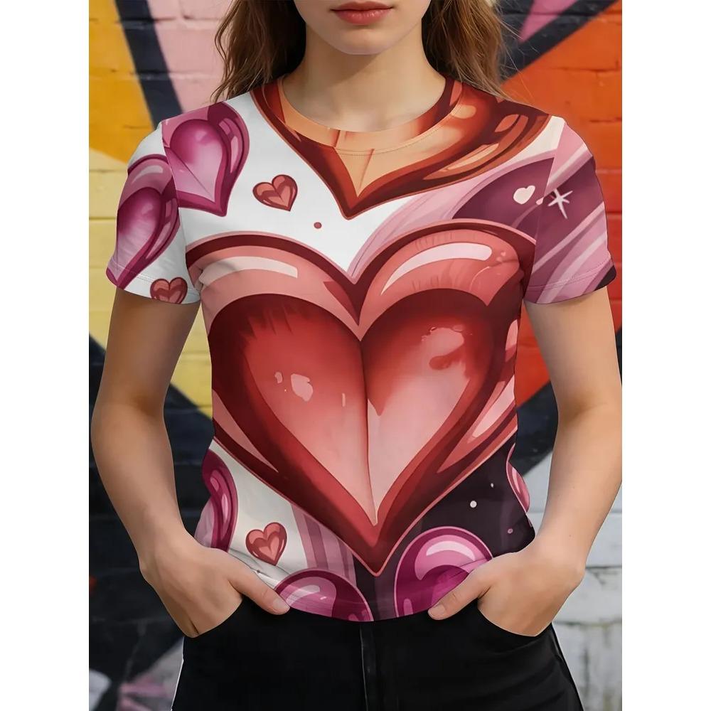 Beautiful Retro Colorful Creative 3D Printed Short Sleeved T-shirt Fashionable Comfortable Soft Breathable Large Loose Womens T-shirt