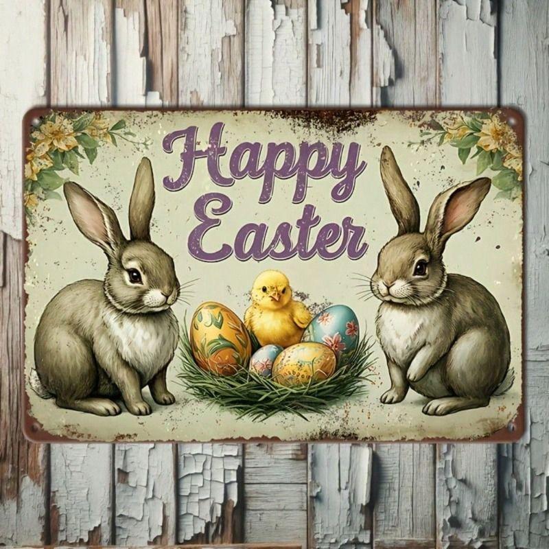 Planetjuice Planetjuice Metal Wall Art Easter Bunny Retro Design Garden Farm
