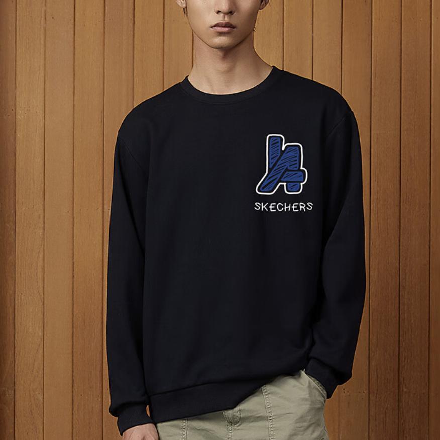 Skechers Letter Logo Embroidered Fleece Crewneck Sweatshirt Unisex sweatshirt Carbon-Black L121U177-0018