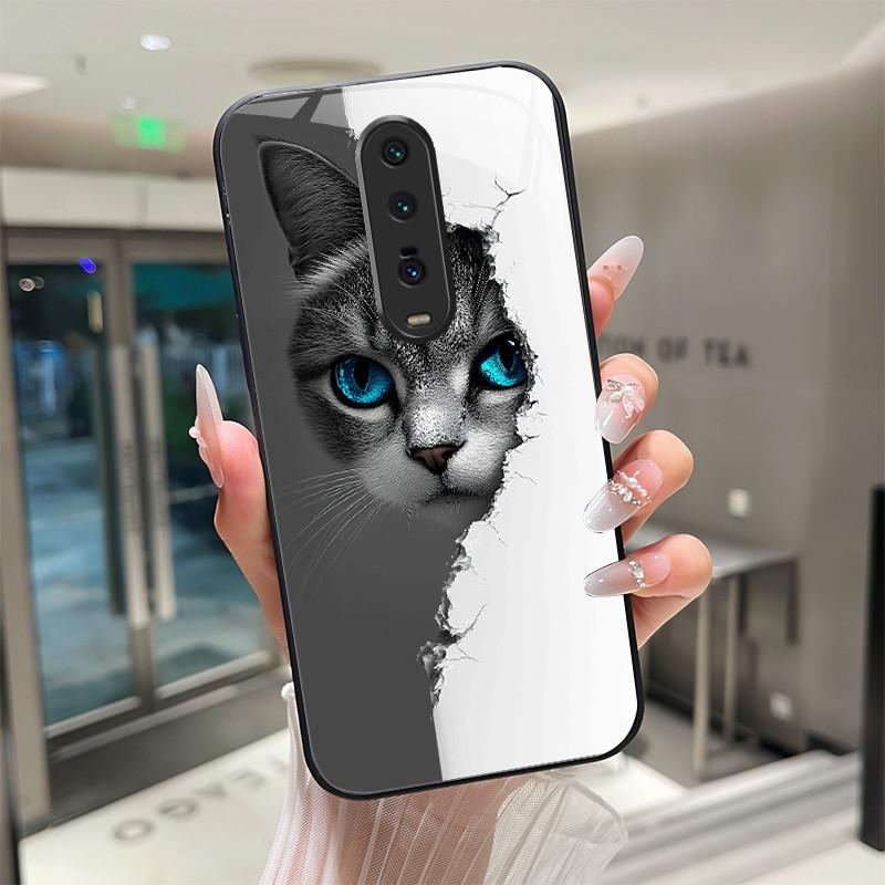 Cute Cartoon Cats Flower Case For Xiaomi Mi 9T Redmi K20 Pro Poco F2 Tempered Glass Phone Case Protective Back Cover Hard Shell