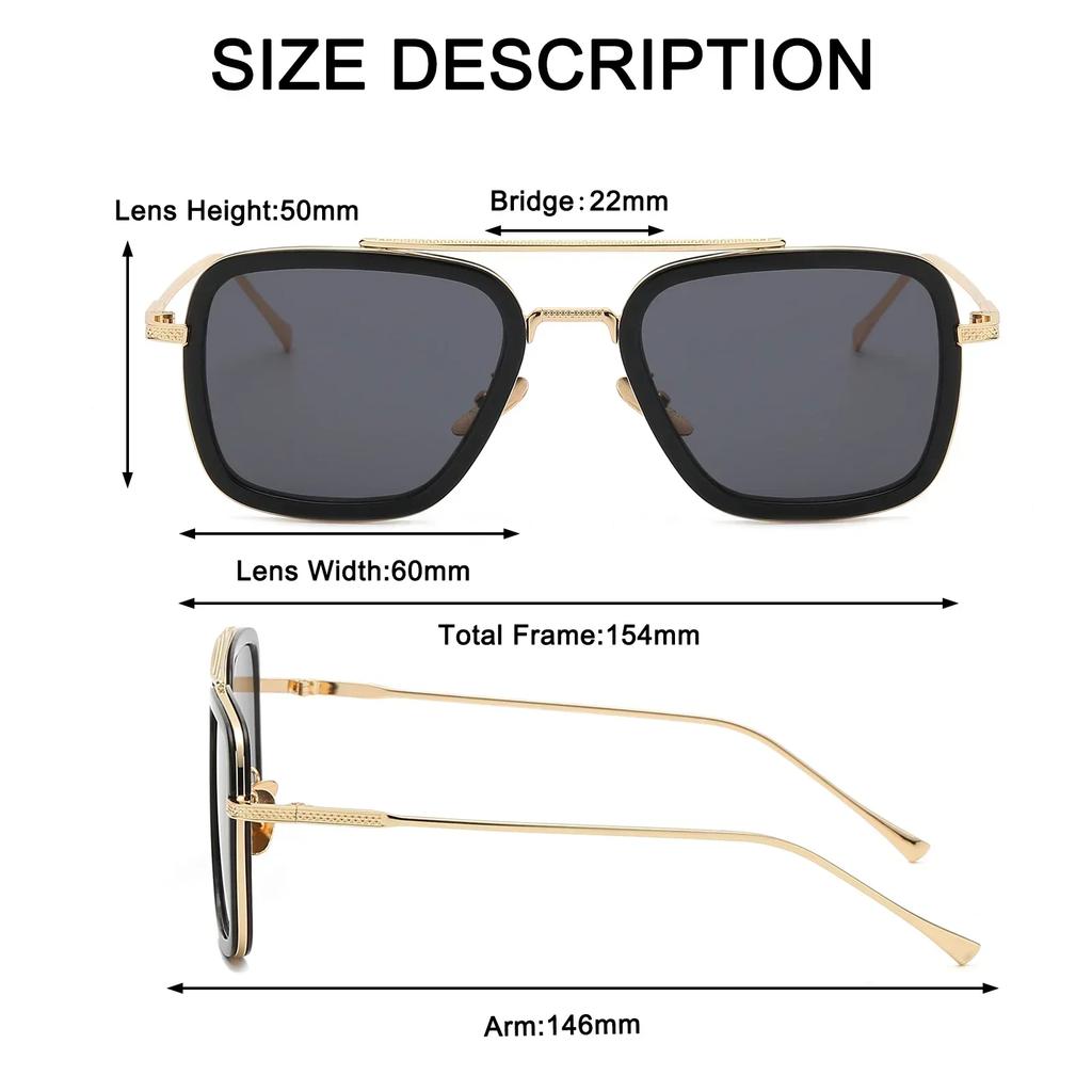 High Quality Durable High Quality Fashion Tony Stark Sun Glasses Iron Man Sun Glasses Vintage Square Metal Frames