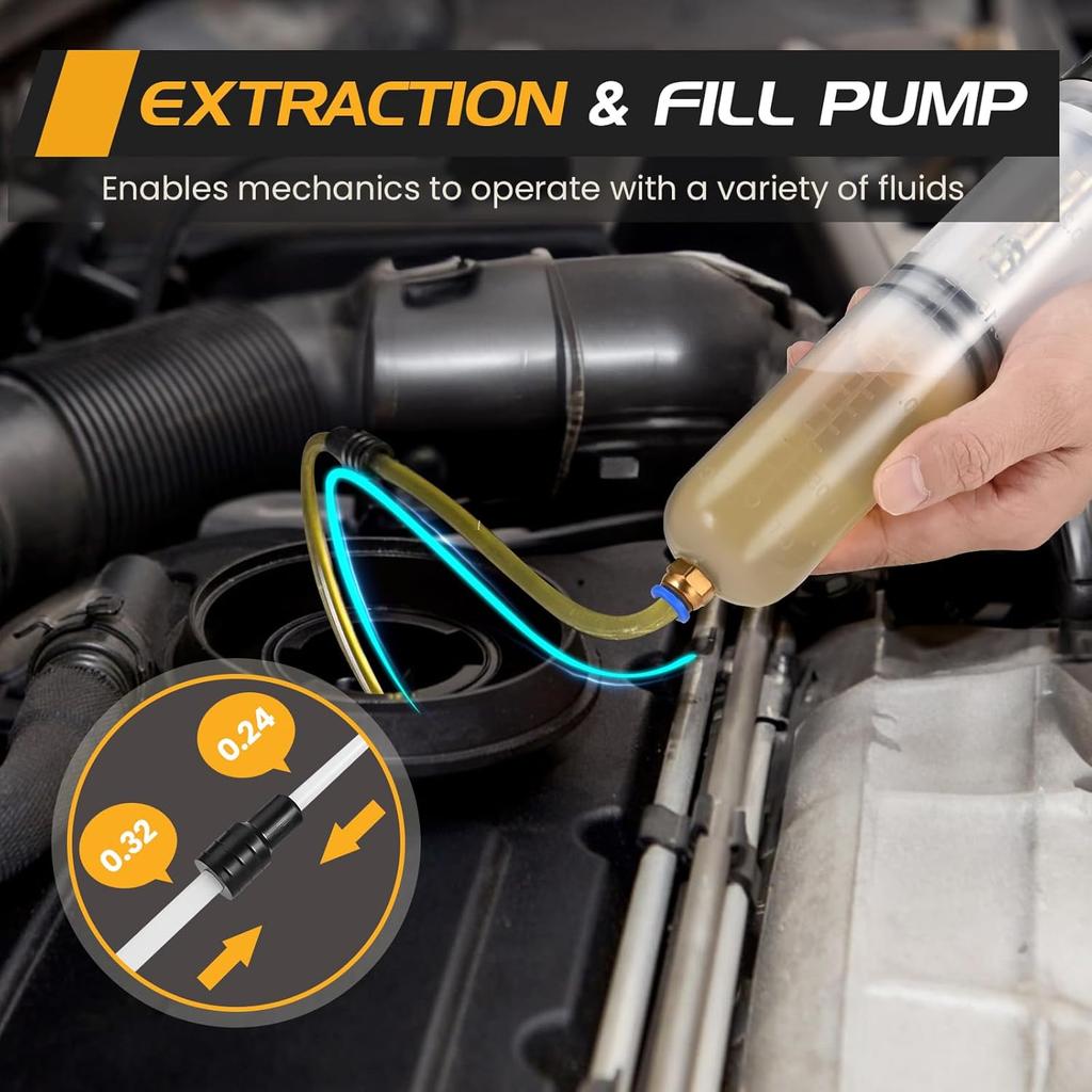 SOWKIPE 200CC Automotive Fluid Extractor Pump, Premium Manual Extraction & Fill Pump With 2 Hoses, Oil Syringe With Powerful Suction, Fluid Oil