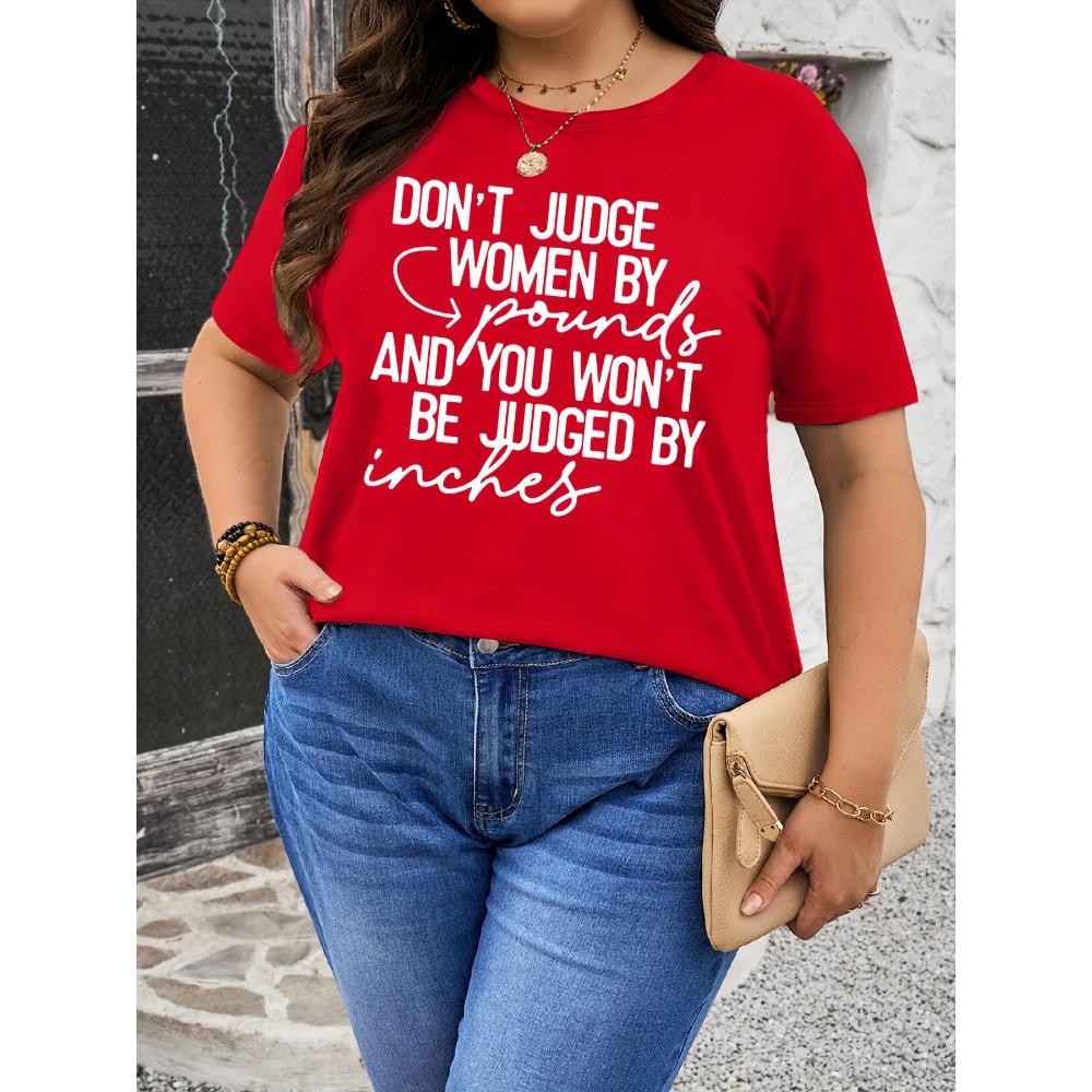 Women Cotton Short Sleeves T-shirts Don't Judge Women By Pounds Women's Tee Bold Statement Graphic Black Top