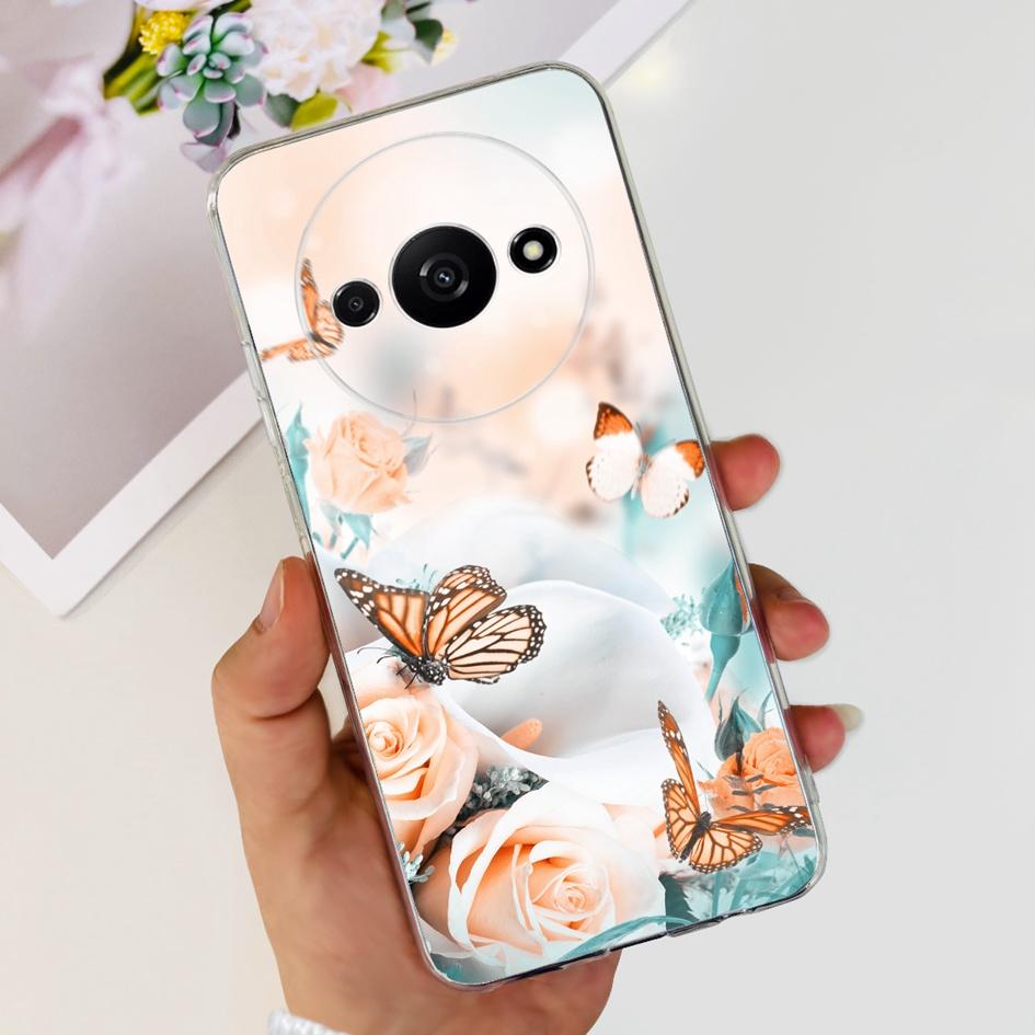 For Funda Xiaomi Redmi A3 Case 2024 Fashion Flower Transparent Silicone Soft TPU Phone Case For Xiomi Redmi A3 RedmiA3 4G Covers
