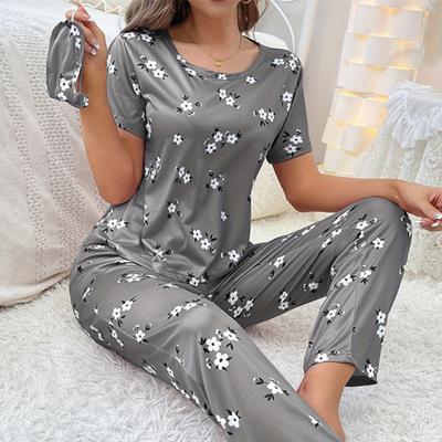 Women's Milk Silk Homewear Round Neck Short Sleeve Long Trousers Suit