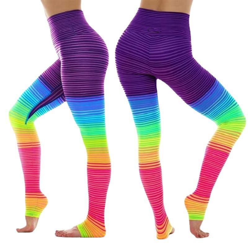 Women Striped Gradient Dance Leggings Quick Dry Slim Fit Yoga Running Sport Pants