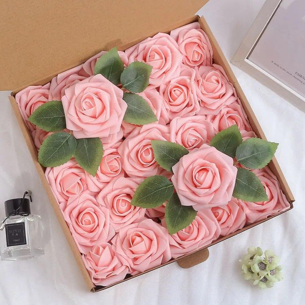 25Pcs Rose Artificial Flowers Foam Fake Flowers for Home Decor Garden Wedding Party Decoration Bouquet Garland Gifts Accessories