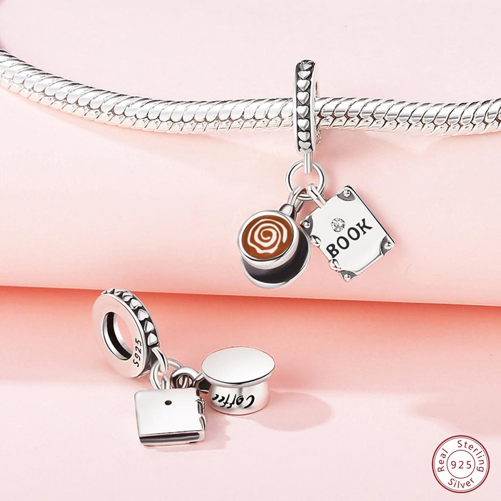 Jewelry Sterling Silver 9 Pendant Coffee Mug Book Pendant Suitable For Diy Dora Bracelet Necklace Accessories