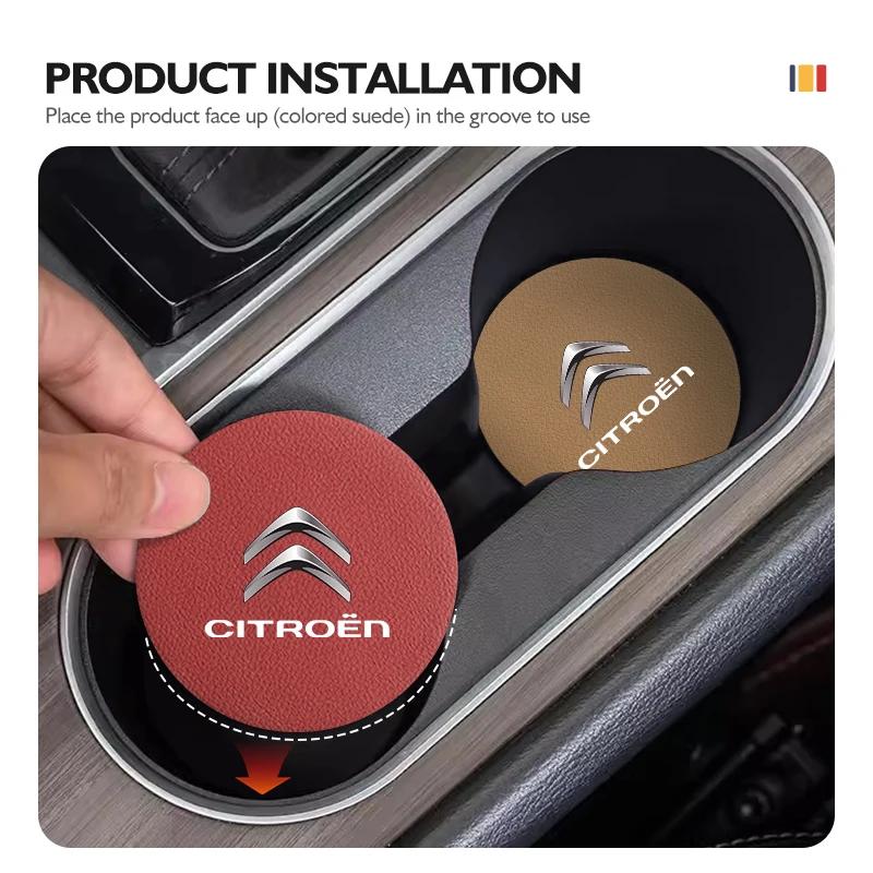 2pcs Leather Anti-Slip Mat Suede Car Coaster Water Cup Holder For Citroen Jumper Celysee Cactus Picasso Aircross Saxo Grand akh256