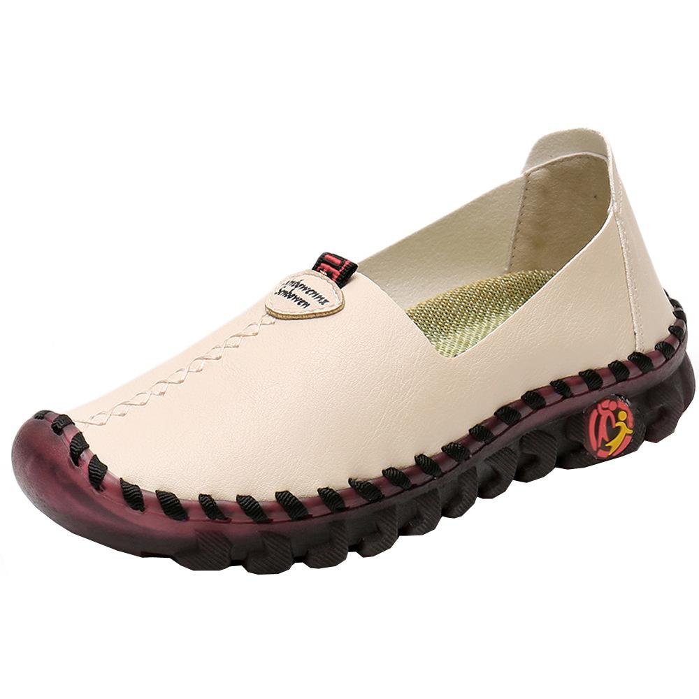 Spring and autumn women's shoes 2025 women's beef tendon sole soft sole soft leather versatile leather shoes white mother shoes beef tendon sole no