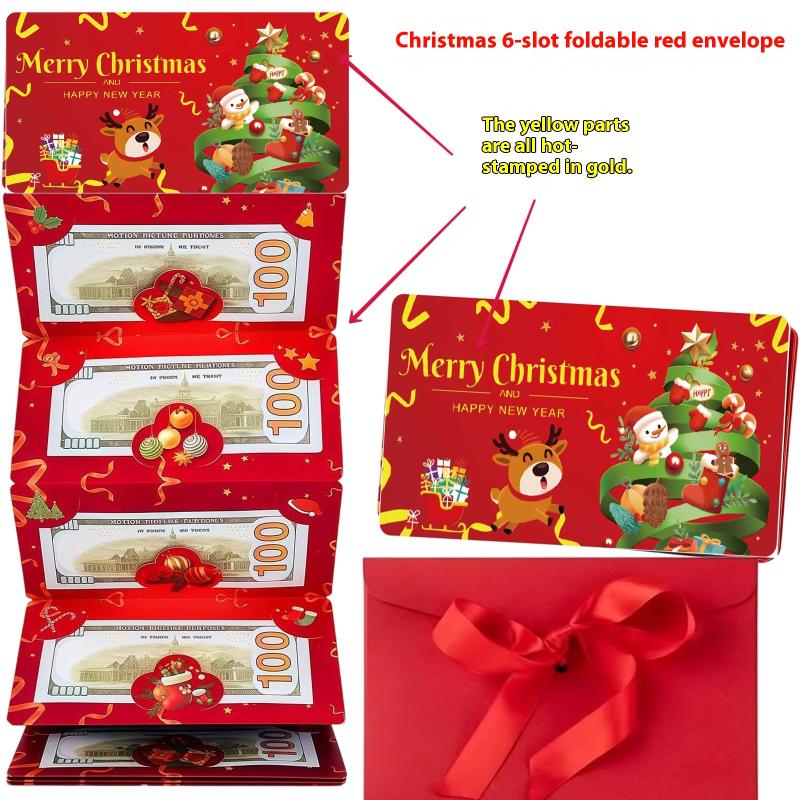 Creative Christmas Santa Claus Xmas Tree Folding Banknote Diy Red Envelope With 6 Card Slots Merry Christmas Party Decoration