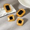 European and American Style Retro Earrings, Stainless Steel Geometric Studs, Vintage Exaggerated Black and Gold Ear Jewelry