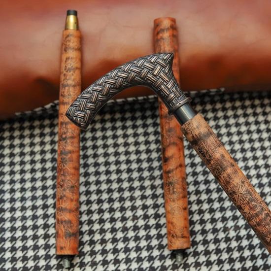 Baston cu Mâner Îmbrăcat în Piele cu Model Floral