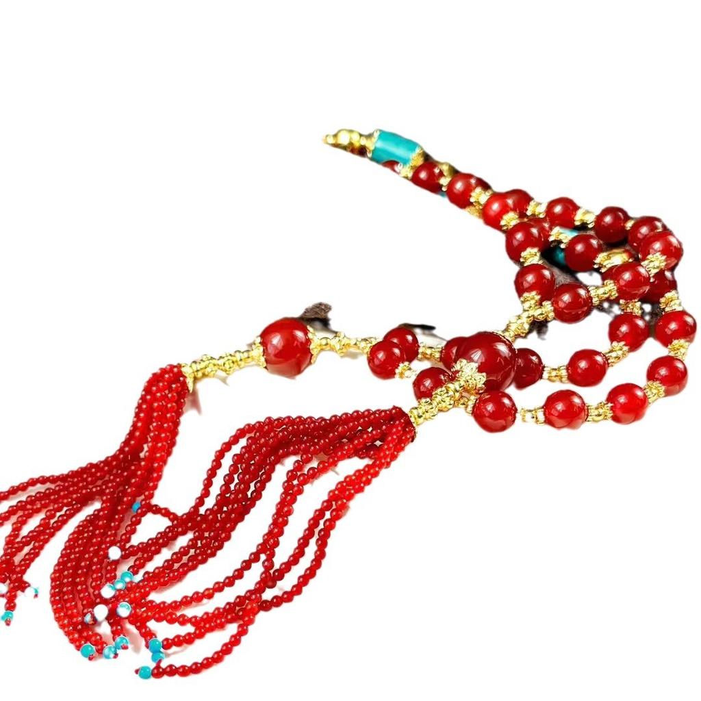 Vintage Vitreous Body High Quality Natural Chalcedony Agate Tassel Necklace Clavicle Chain Sweater Chain