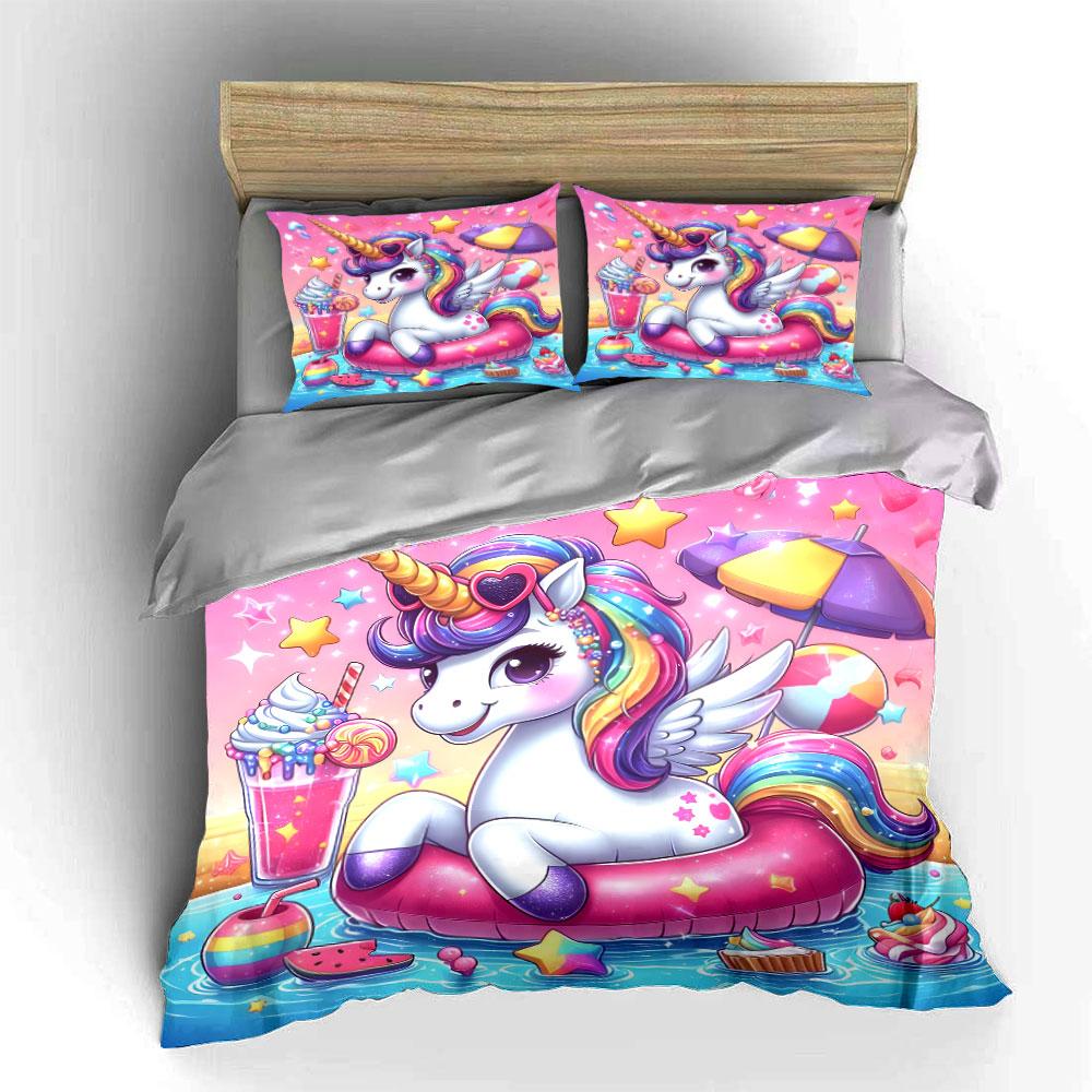 Unicorn Pool Party Set Multiple Sizes Kid's and Adults' Bedroom Exquisite 3PC Bedding Set Gift
