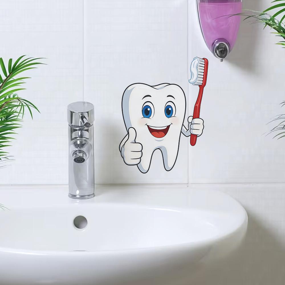 Cartoon Creative Toothbrush Bathroom Wall Sticker Self Adhesive Home Background Decor