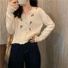 Women's Spring Korean-style Floral Embroidered Knit Cardigan Versatile V-neck Sweater Base Layer Long-sleeve Top