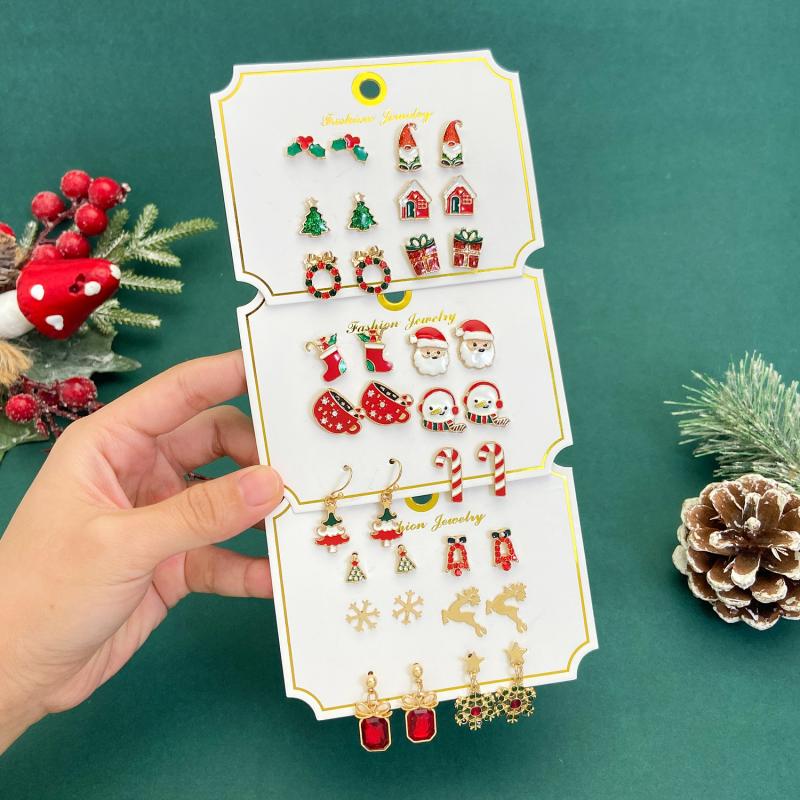 Christmas Earrings Set Colorful Santa Reindeer Snowman Drop Resin Designs Festive Holiday Gift Card Package Accessories