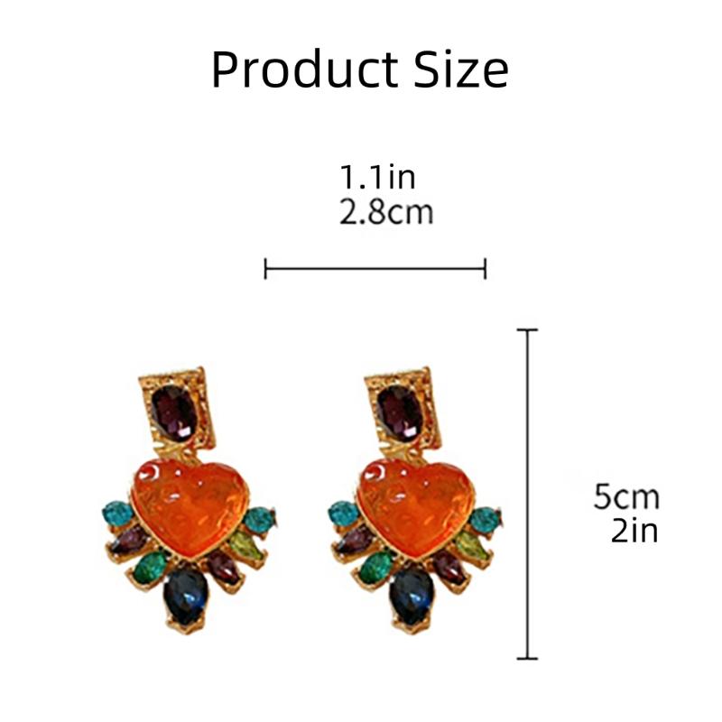 Heart Dangle Drop Earrings for Women 18k Gold Plated with Multicolor Crystal Rhinestones and Amethyst Cubic Zirconia