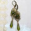 Art Nouveau Decorative Earrings Green Zirconia Antique Gold Color Boho Style for Daily Occasion Party