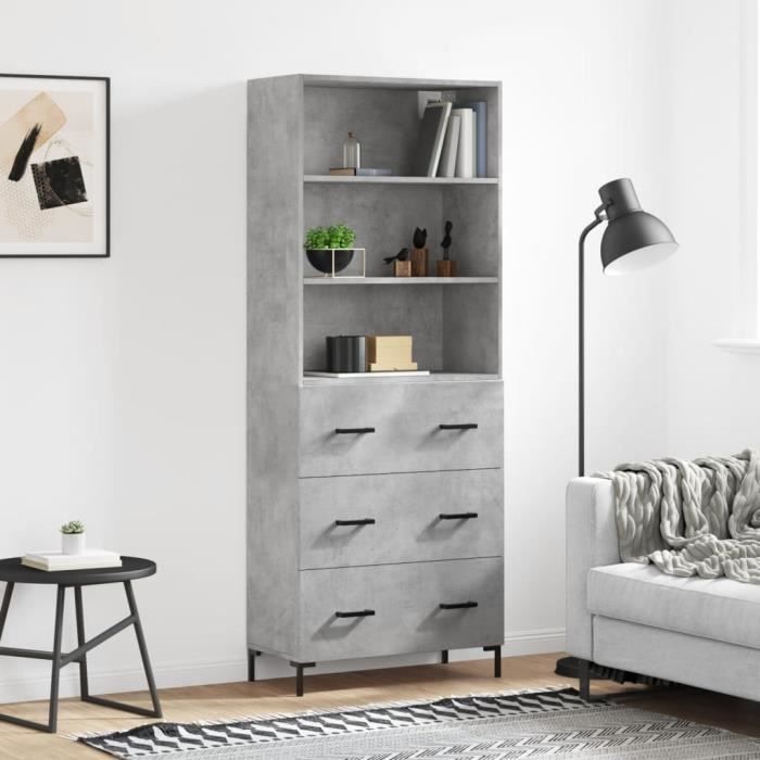 VidaXL Buffet haut Gris béton 69,5x34x180 cm Bois d'ingénierie 3189385