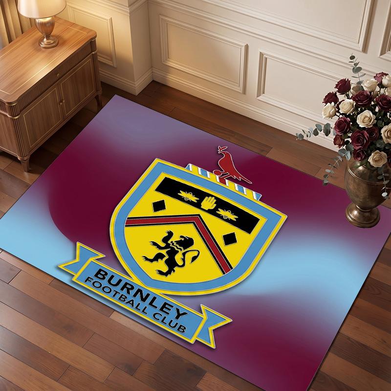 Burnley Football Print Crystal Velvet Rug, Comfortable Water Absorbent Non Slip Indoor Floor Carpet