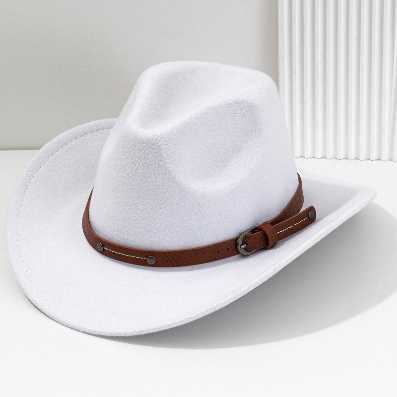Western Cowboy Hat Men's and Women's Felt Top Hat Metal Rivet Leather Square Buckle Belt Hat Party Jazz Hat