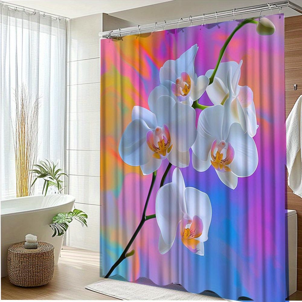 1Pc Colorful Orchid Shower Curtain Elegant Bathroom Decor Polyester Fabric Bathtub Partition Curtain Includes 12 Hooks