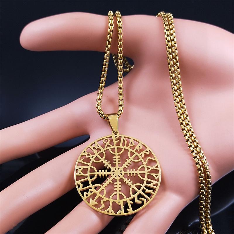 2026 Wikinger Amulett Halsketten Damen /Herren Goldfarbe Edelstahl Statement Halskette Schmuck Halsband acero inoxidable N3073S02