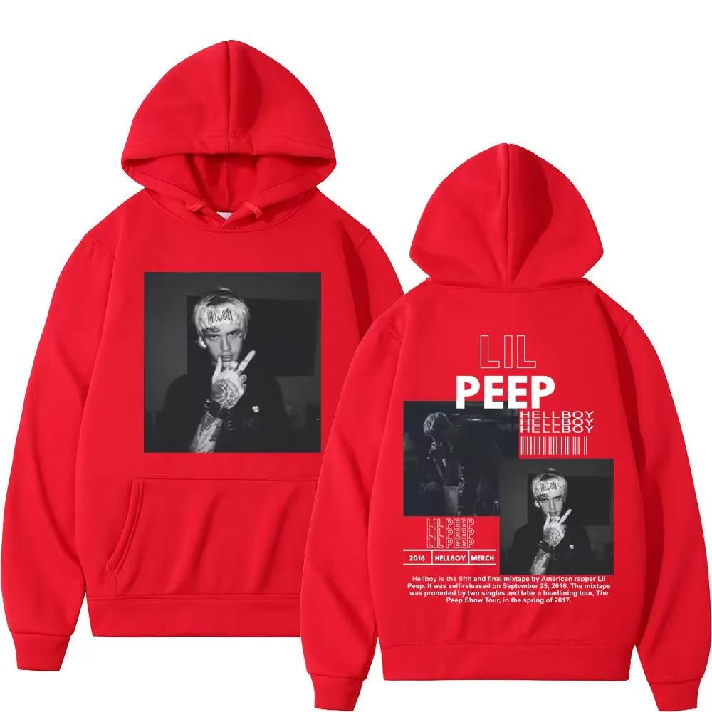 Hip hop rapper Lil Peep patterned hoodie high-quality fashion pullover men's and women's street fashion retro hooded sweatshirt