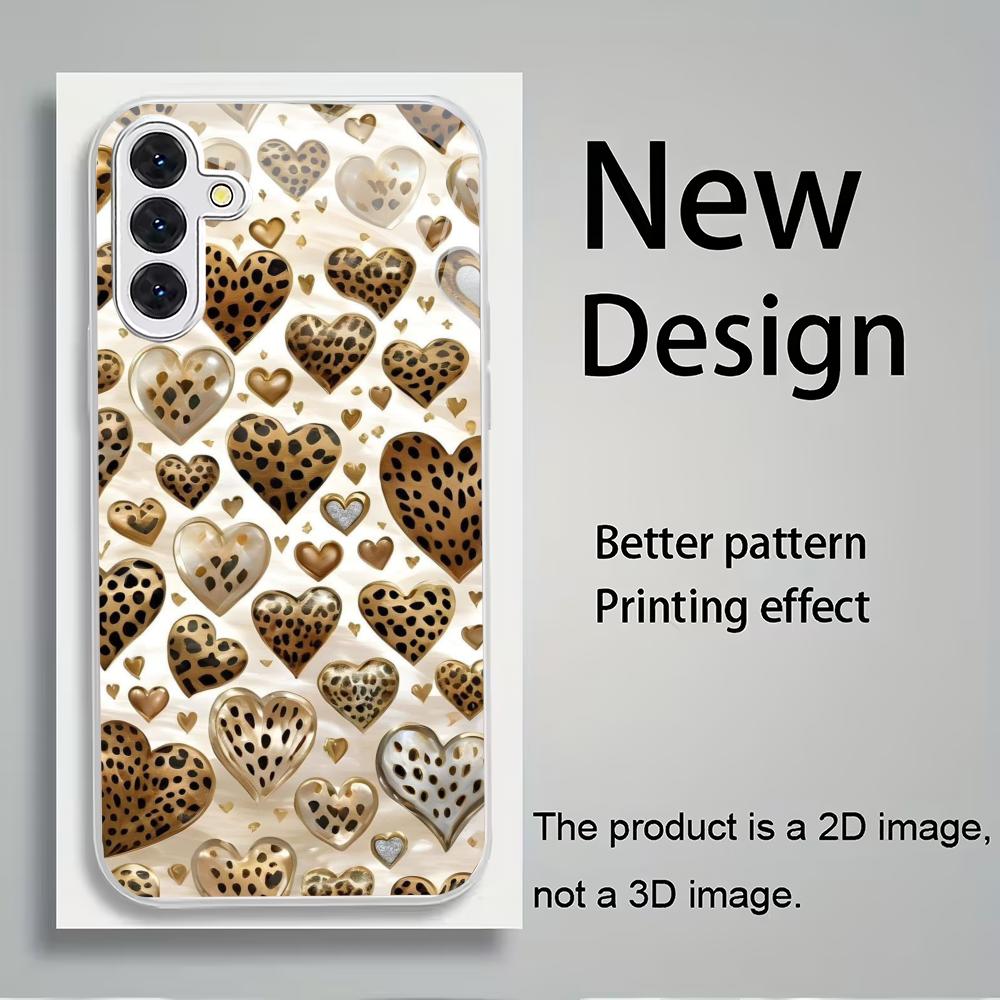 Leopard Patterned Heart-shaped Silver Plated Glass Phone Case Suitable for Samsung Galaxy S26 S25 S24 S22 S21 S20 FE/Ultra/Plus