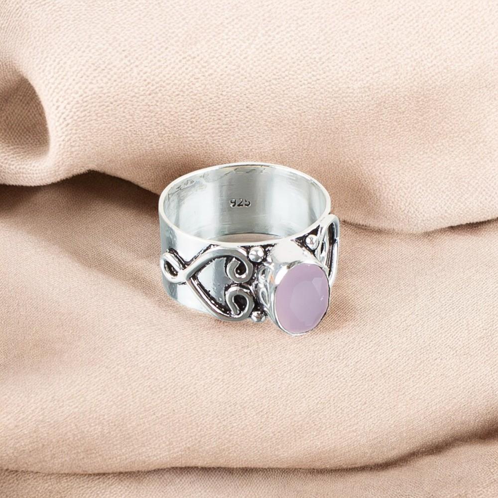 Rose Chalcedony Gemstone 925 Sterling Silver Women's Jewelry Handmade Ring Gift RR-16-18