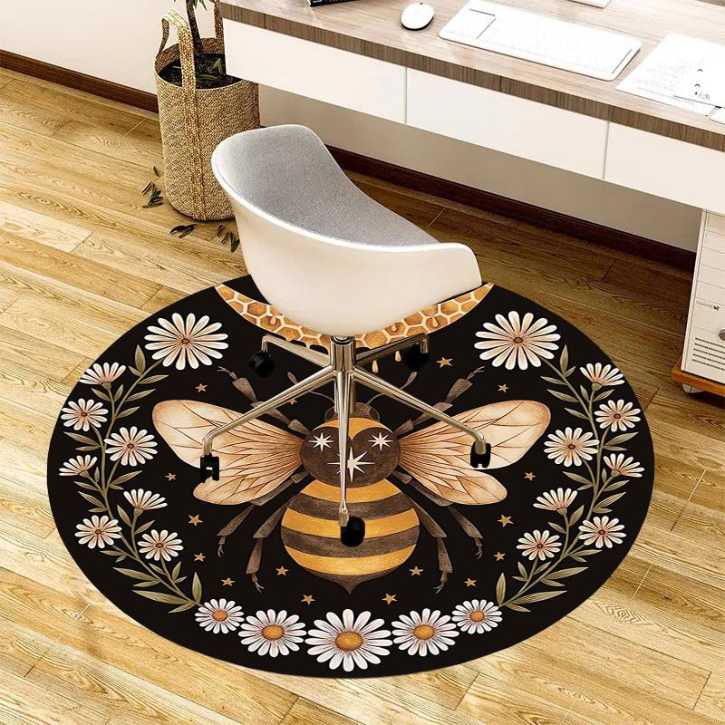 1pc Office Carpet Chair Mats Bee Moon Stars Flowers Circular Artwork Perfect for Decorating Office Chairs, Living Rooms, Or Bedrooms