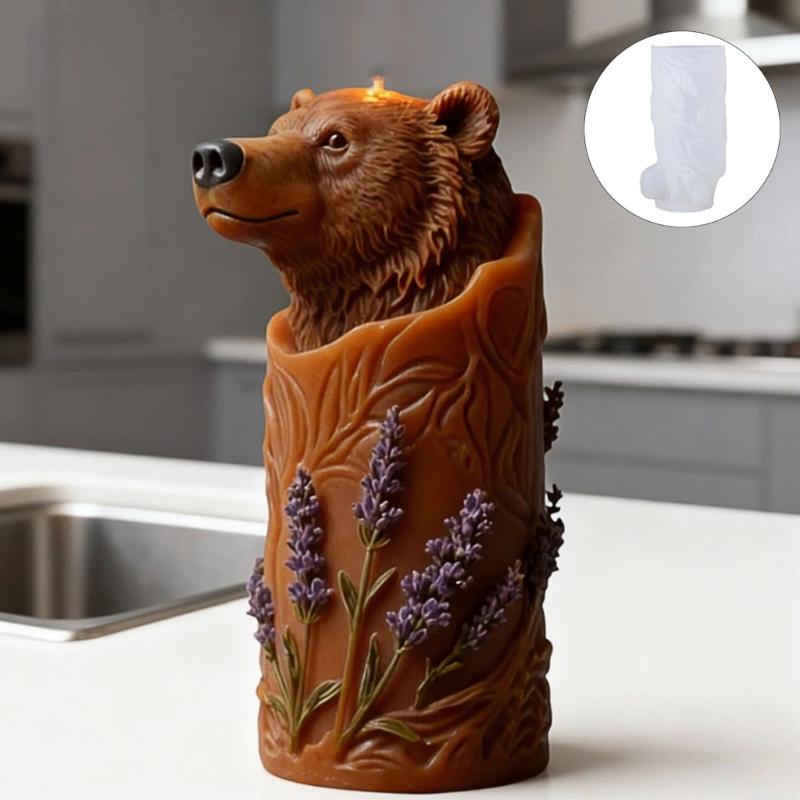 Silicone Bear Candle Mold Cylindrical Scented Candle Mould for Handmade Soap Candy Multipurpose Crafts Project