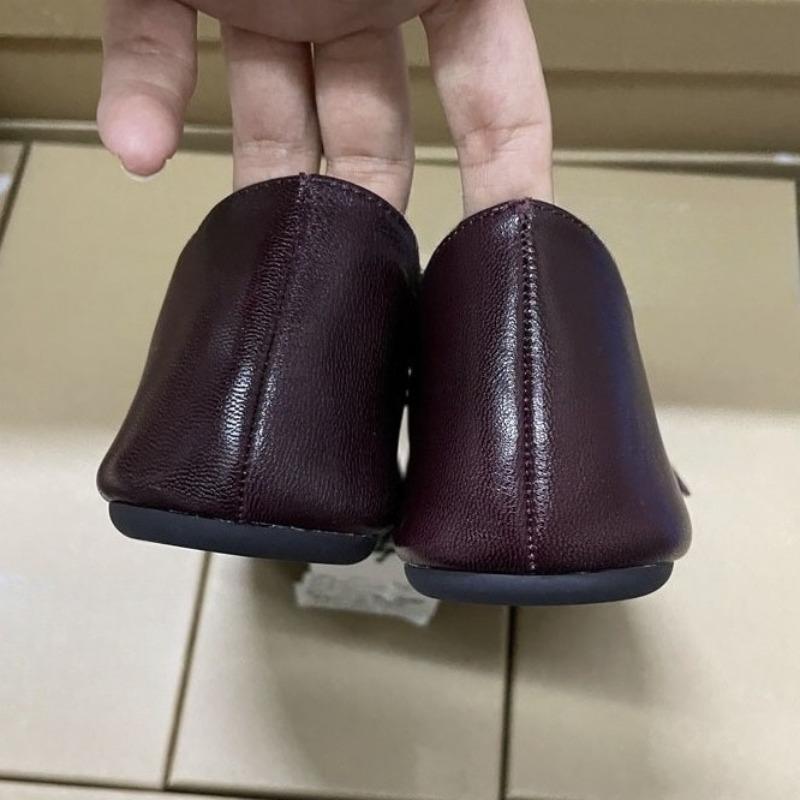 Retro Style Round Toe Women Mary Jane Shoes Metal Buckle Strap Comfortable Soft Bottom Burgundy Leather Daily Female Flats