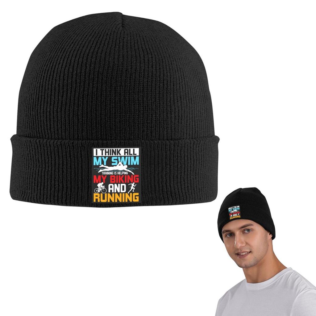 Triathlon Schwimmen Radfahren Laufen Warme Strickmütze Mode Mütze Herbst Winter Outdoor Beanie Mützen für Unisex Damen Erwachsene